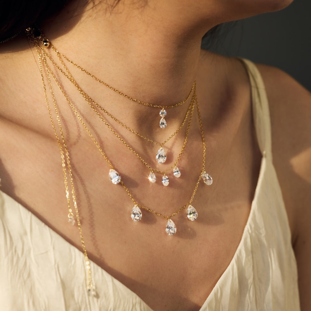 S925 Sterling Silver Tassel Oval Water Drop Wedding Necklace