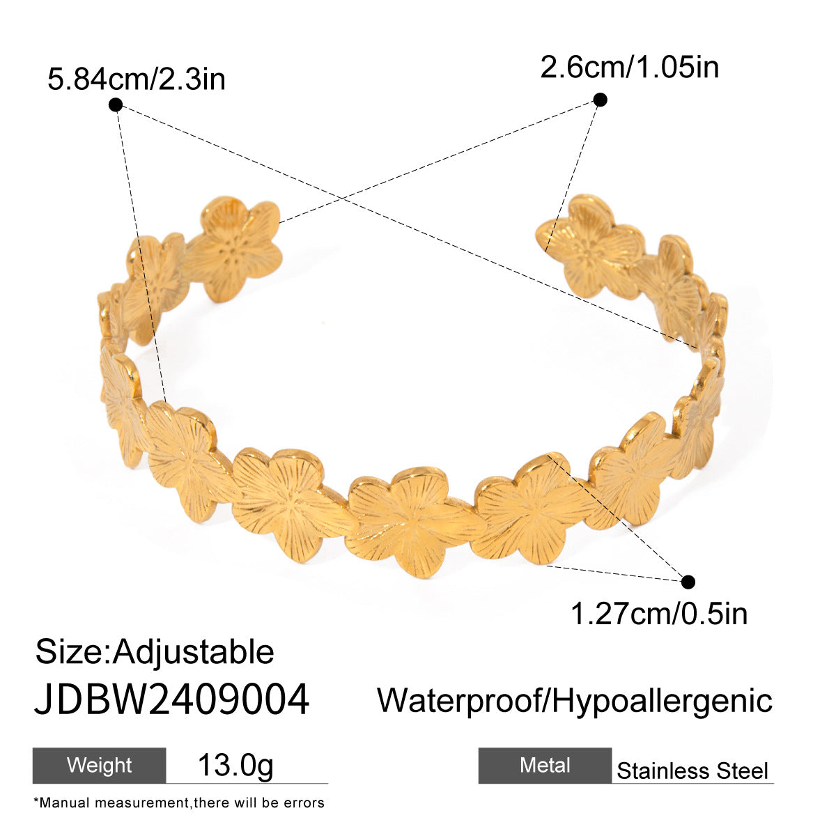 Stainless steel flower opening bracelet ring