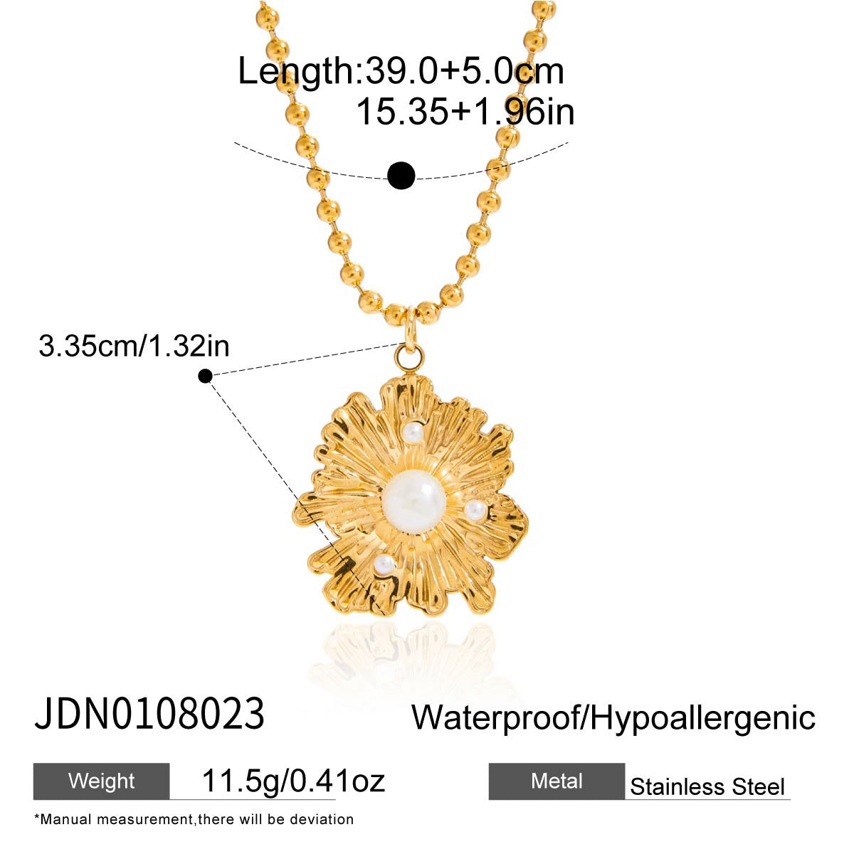 Golden Titanium Steel Imitation Pearl Flower Necklace