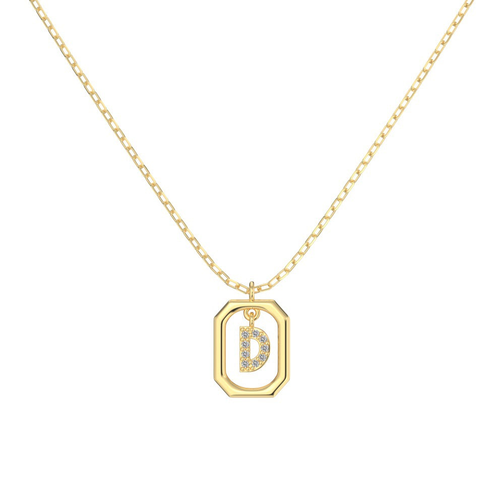 S925 Sterling Silver Hollow Pendant 26 Letter Necklace