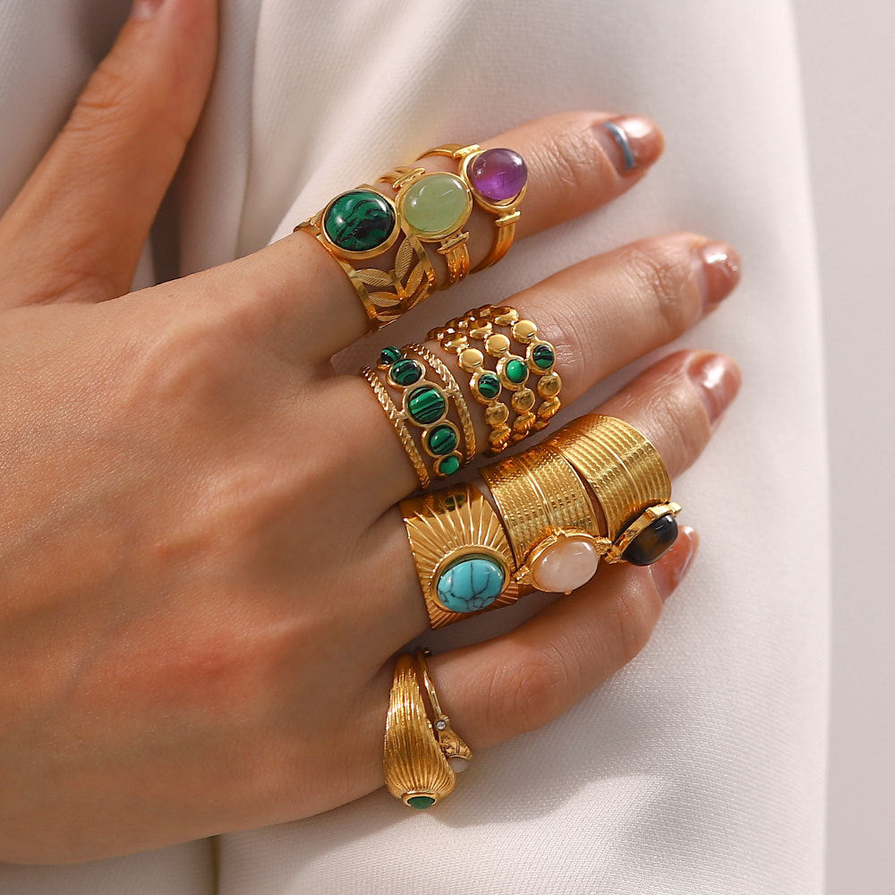 Vintage Stainless Steel Gemstone Ring