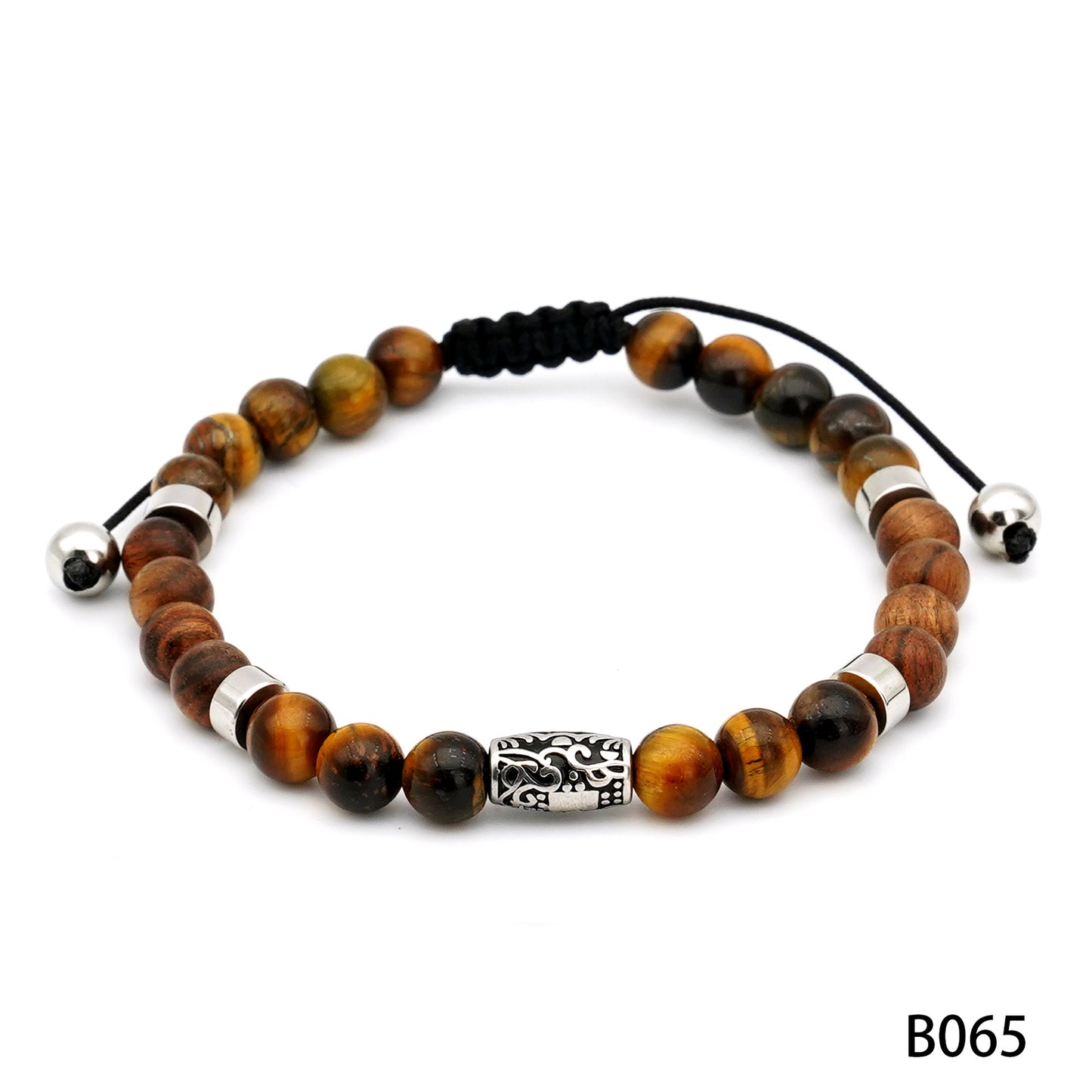 Men's beaded adjustable yellow tiger eye black agate map stone bracelet