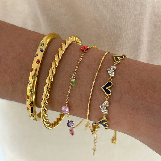 Colored diamond pentagram love pull stacked wear stainless steel bracelet