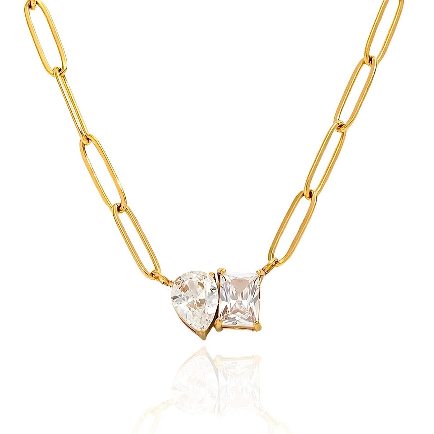 Pear-shaped square zircon necklace