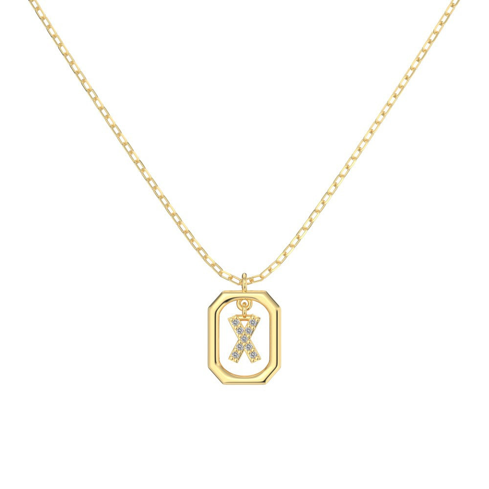 S925 Sterling Silver Hollow Pendant 26 Letter Necklace