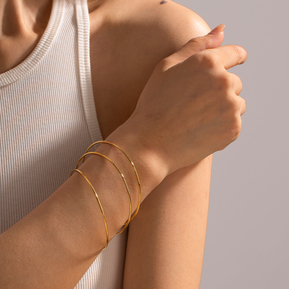 Titanium steel gold plain ring bracelet