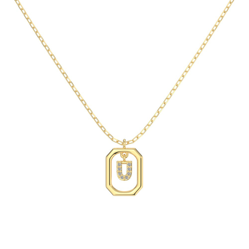 S925 Sterling Silver Hollow Pendant 26 Letter Necklace