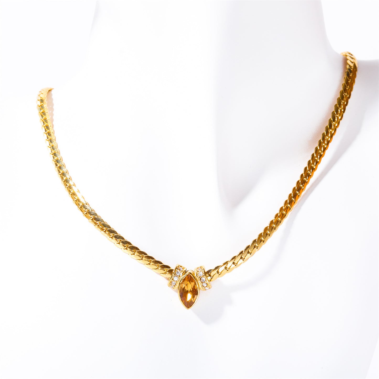 Stainless steel horse eye snake bone necklace