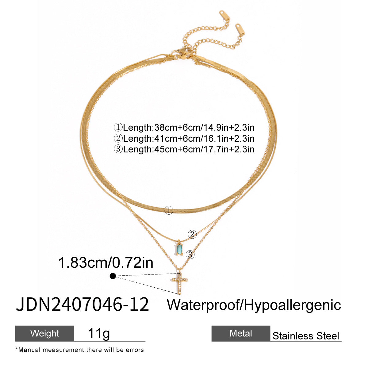 Three-layer clavicle chain stainless steel necklace