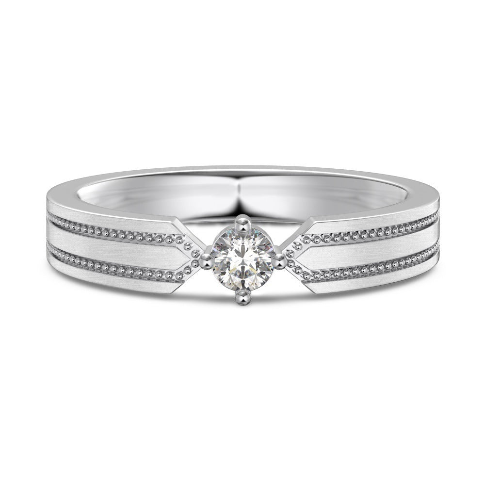 S925 Sterling Silver Plain Silver Male and Female Couple Ring-1