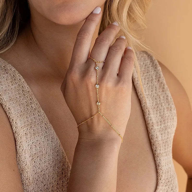 Stainless Steel Zircon Pearl Finger Bracelet