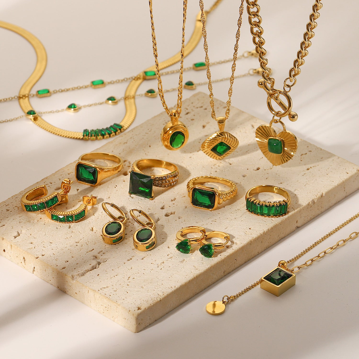 Green Series Necklace Earrings Bracelet Ring