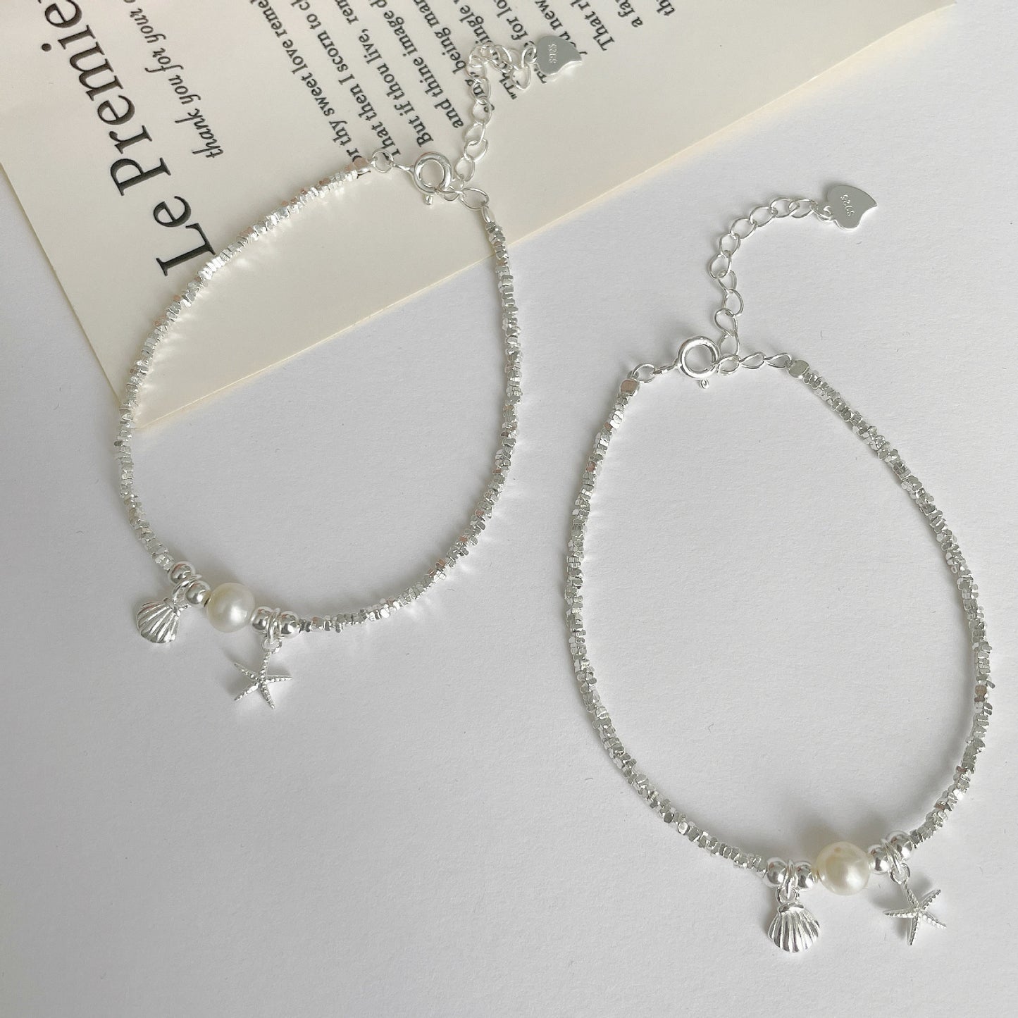 S925 Sterling Silver Shredded Silver Starfish Shell Bracelet