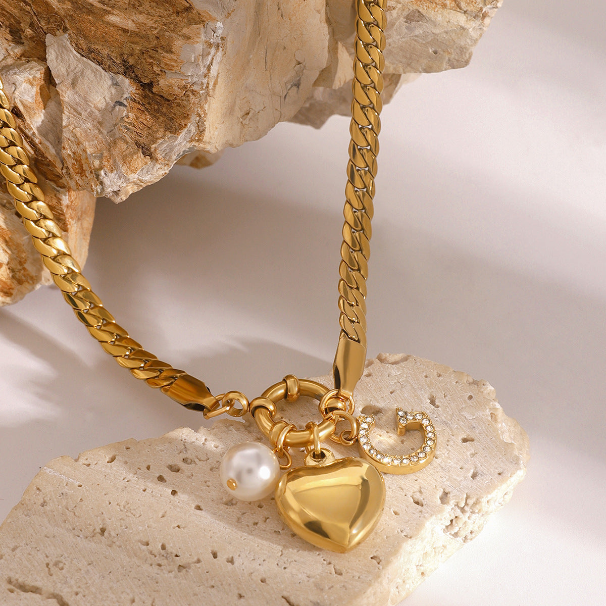 Stainless steel pearl love letter pendant necklace