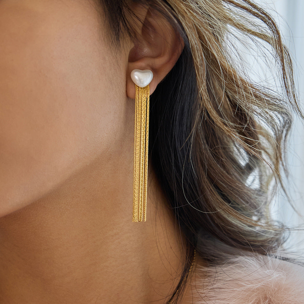 Love fringed pearl earrings