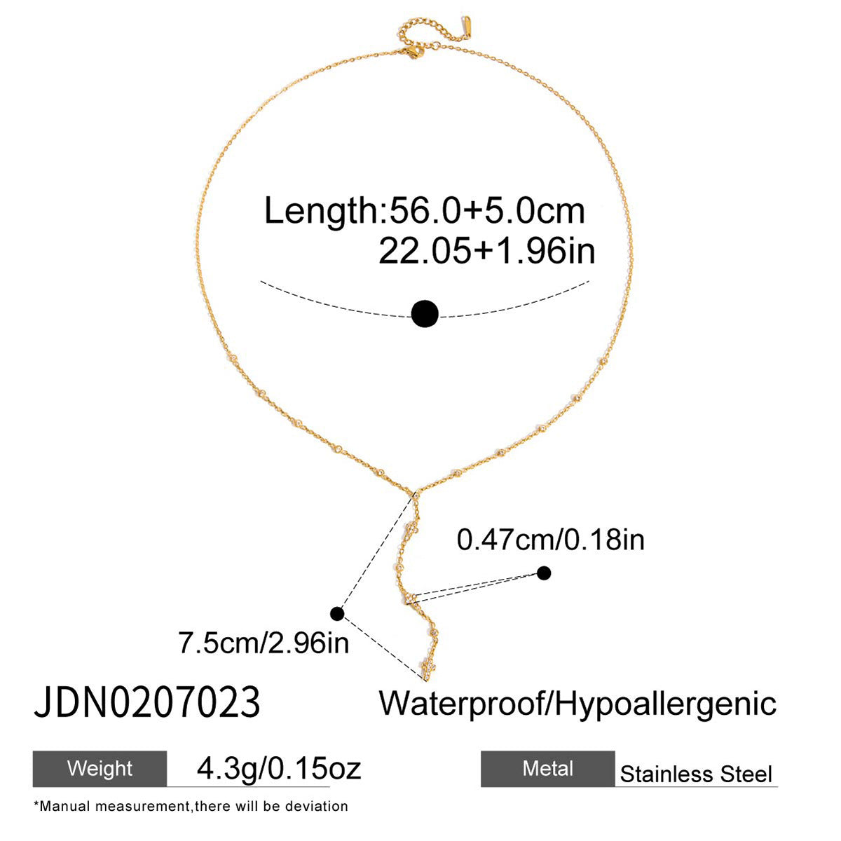 Stainless steel zircon y-shaped sweater chain necklace