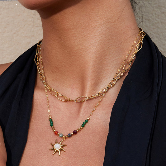 Color crystal titanium steel necklace