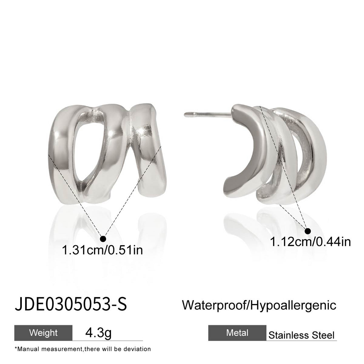 Stainless steel three-layer hollow earrings