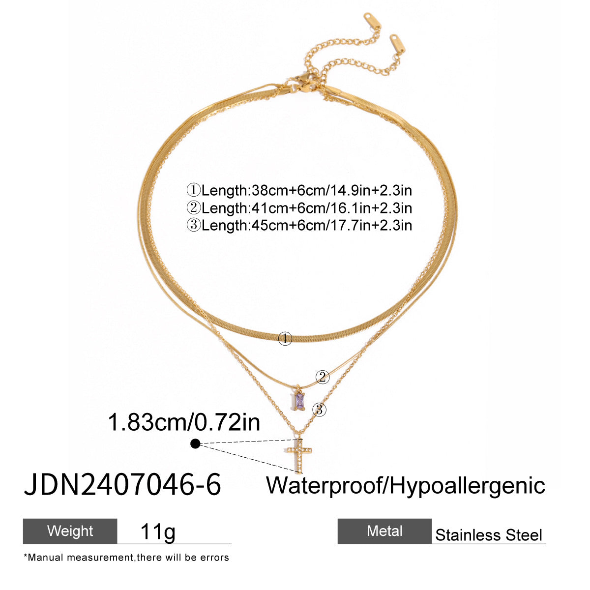 Stainless steel cross multi-layer necklace