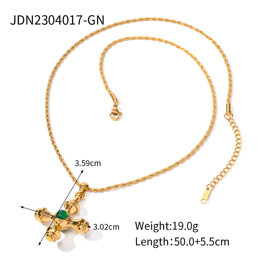 Stainless steel emerald natural stone pendant necklace