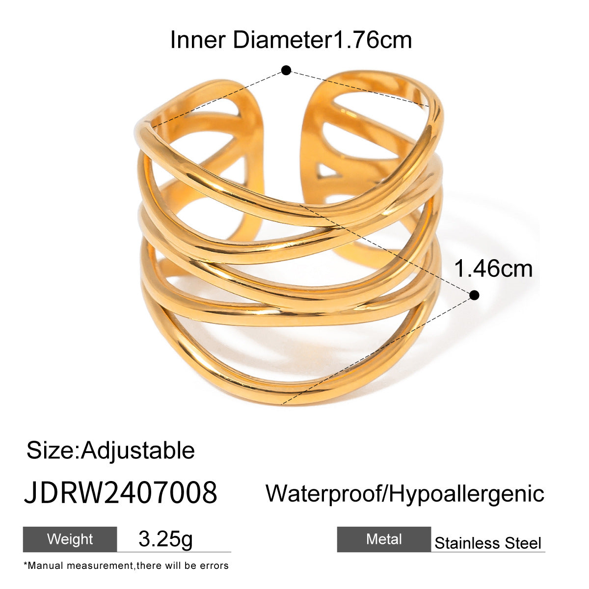 Stainless steel gold exaggerated ring