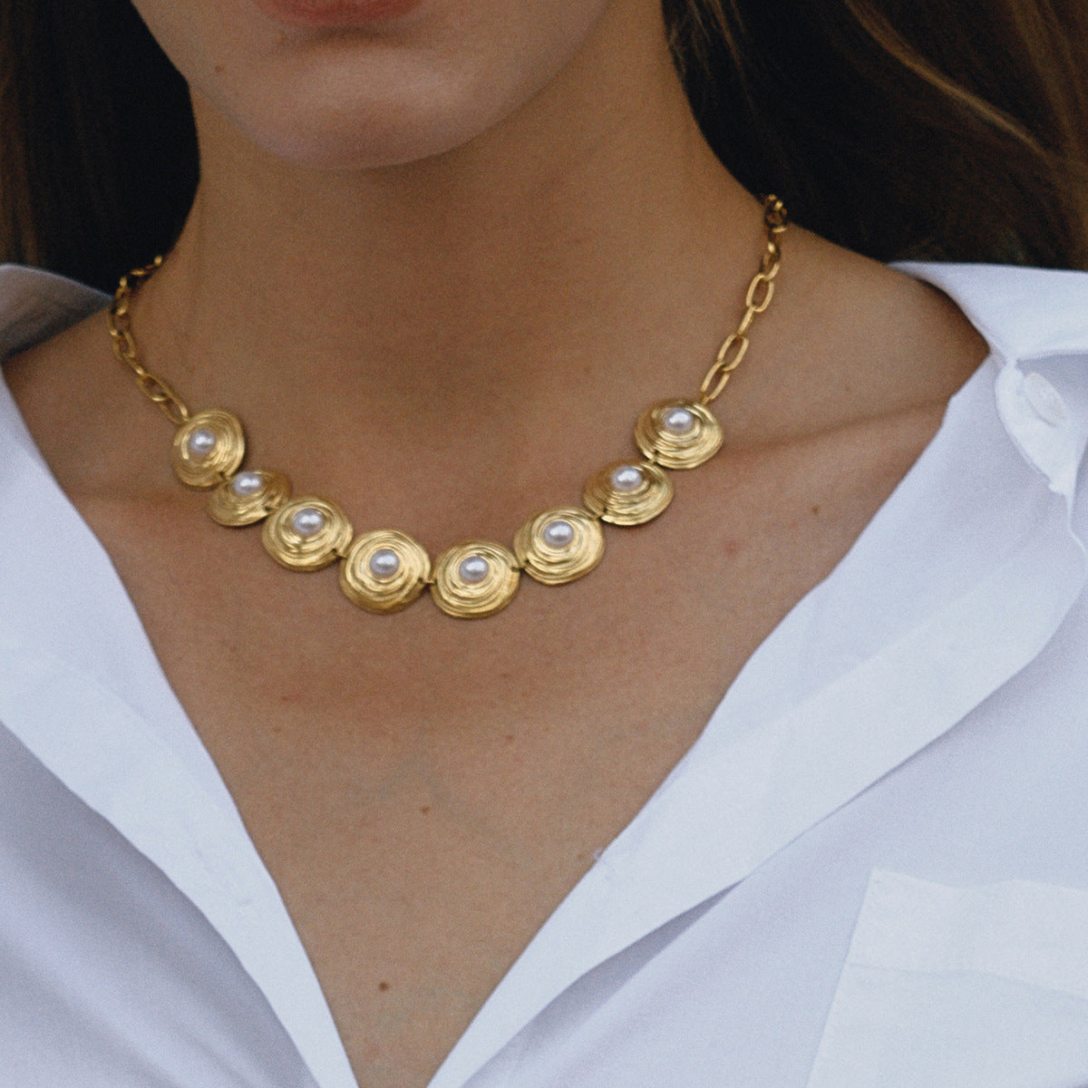 Titanium steel pearl necklace bracelet