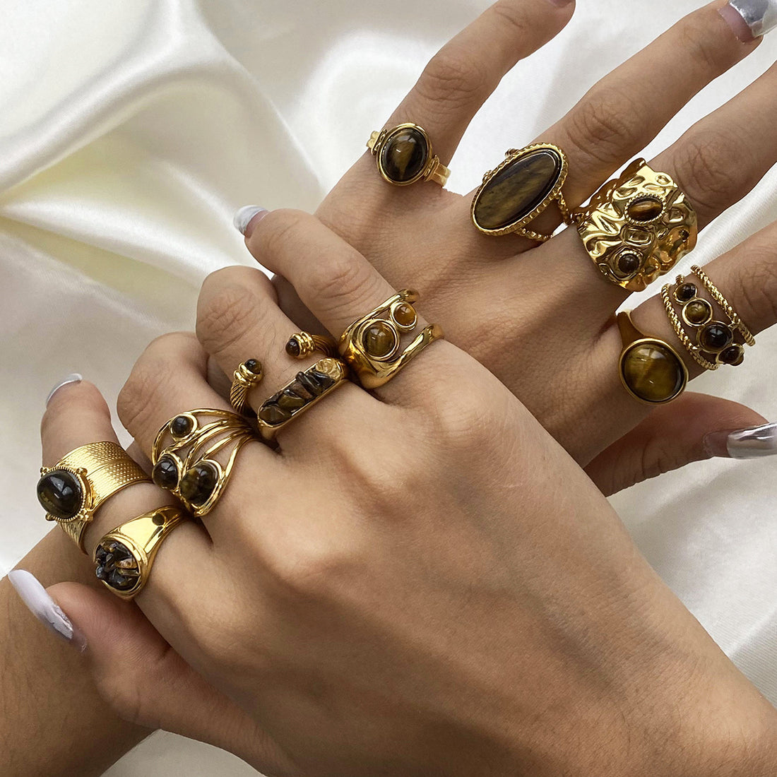 Stainless steel tiger's eye ring