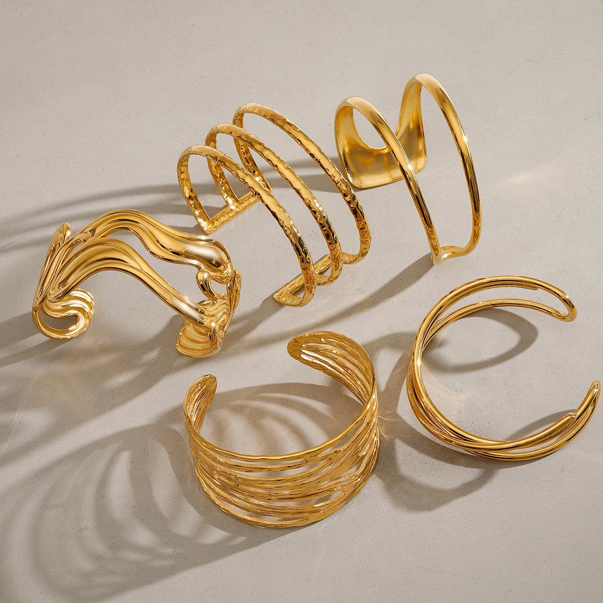 Stainless steel irregular line multi-layer hollow opening bracelet