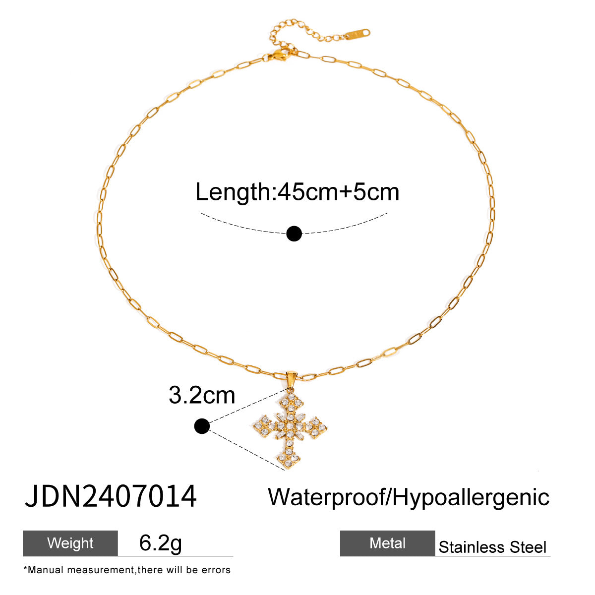 Stainless steel cross full diamond necklace