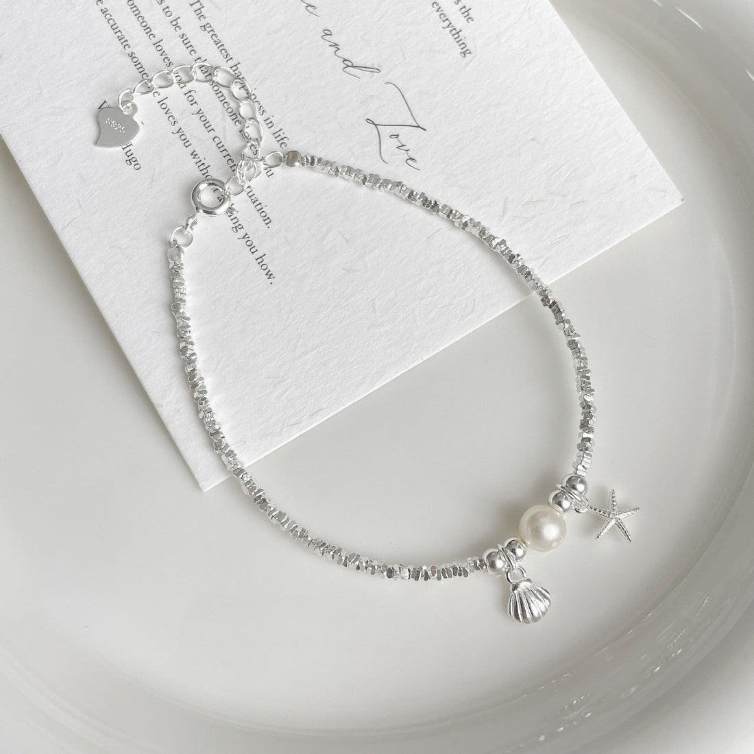S925 Sterling Silver Shredded Silver Starfish Shell Bracelet