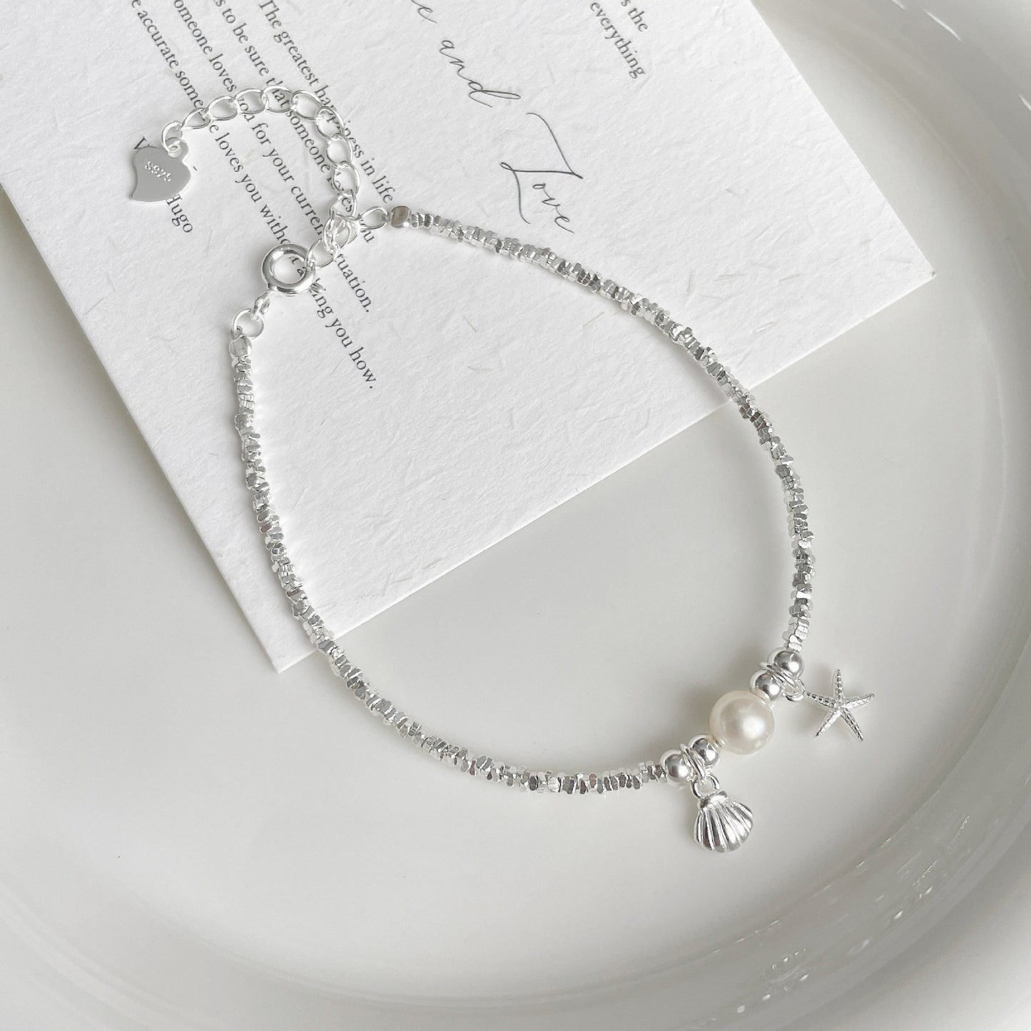 S925 Sterling Silver Shredded Silver Starfish Shell Bracelet