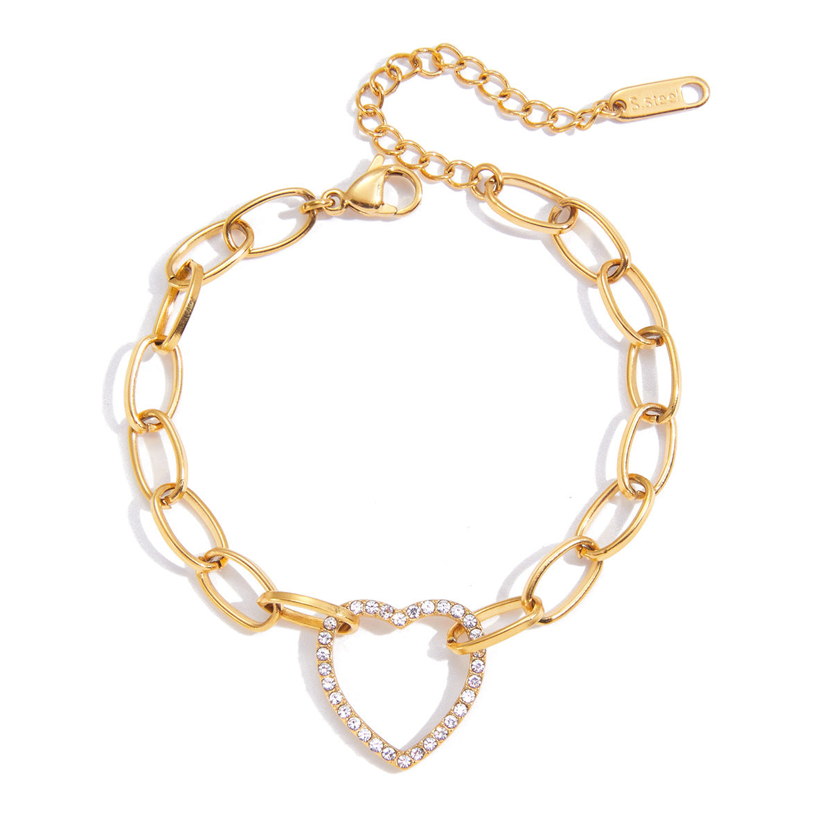 Stainless steel white rhinestone love bracelet