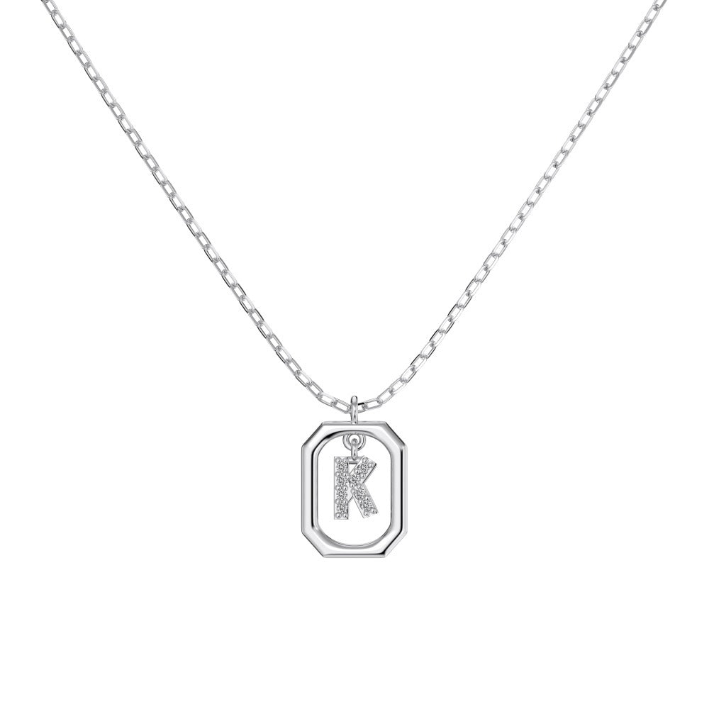 S925 Sterling Silver Hollow Pendant 26 Letter Necklace