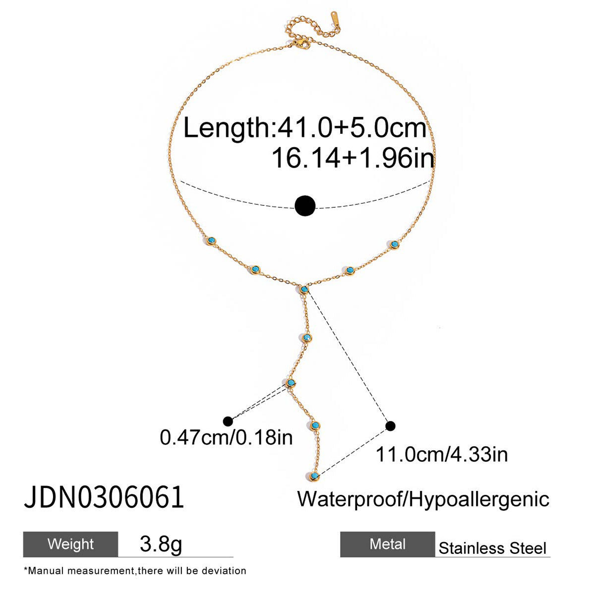 Stainless steel zircon y-shaped sweater chain necklace