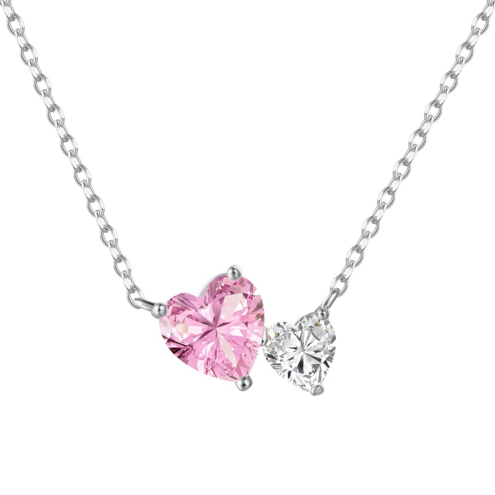 925 sterling silver pink heart zirconia necklace