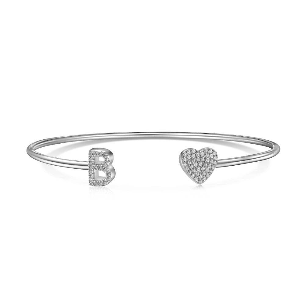 925 sterling silver bracelet with 26 letters of heart symmetrical design