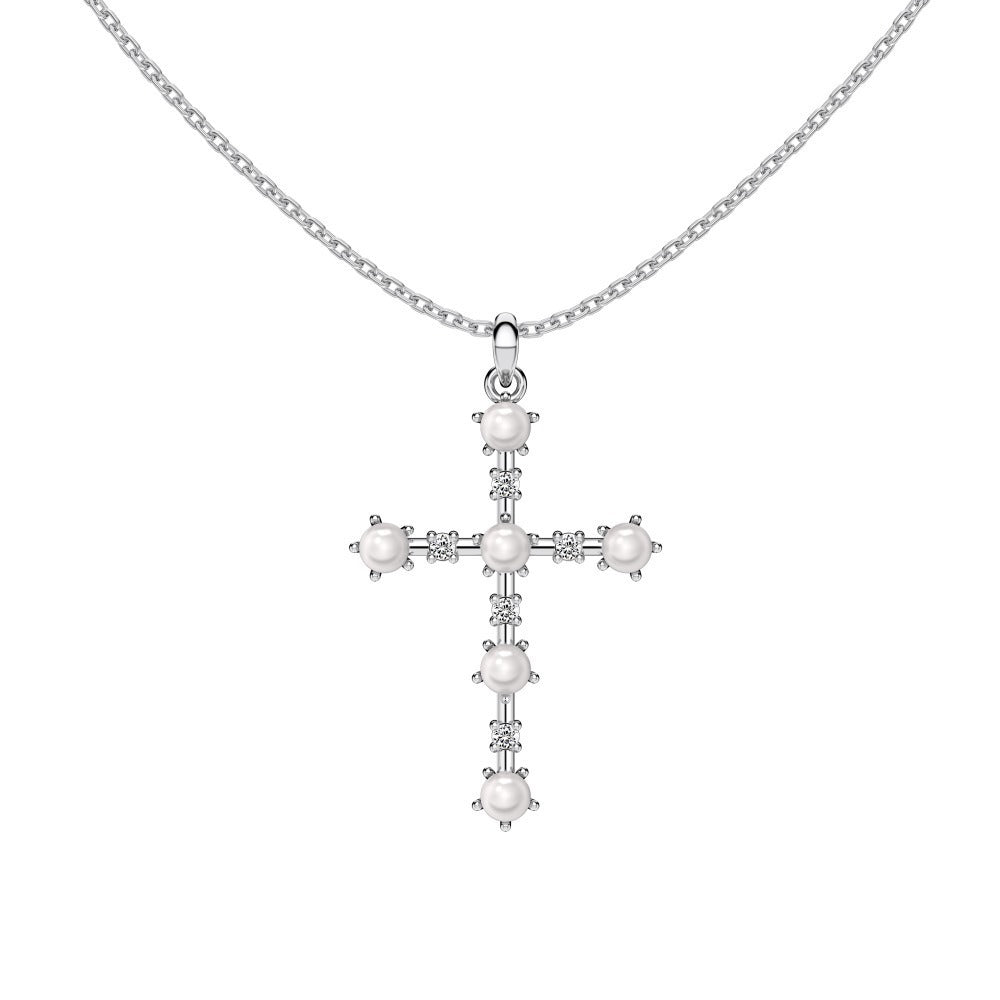 925 sterling silver cross zirconia opal pearl necklace