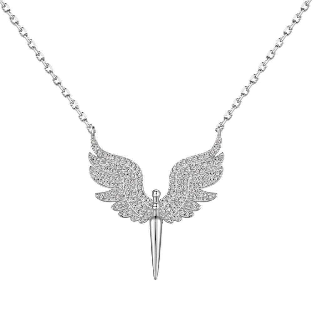 925 sterling silver angel wings full diamond pearl inlay necklace