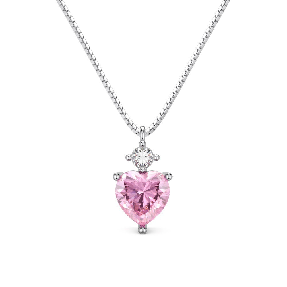 925 sterling silver pink heart zirconia necklace