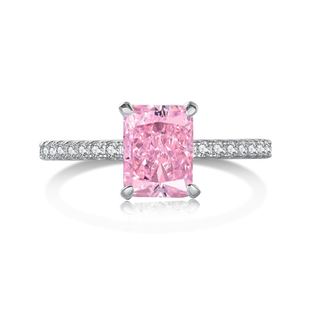 925 sterling silver barbie pink 8A ice flower cut zirconia ring