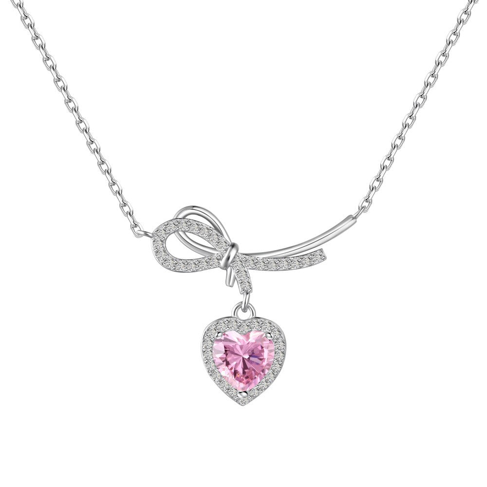 925 sterling silver pink heart zirconia necklace