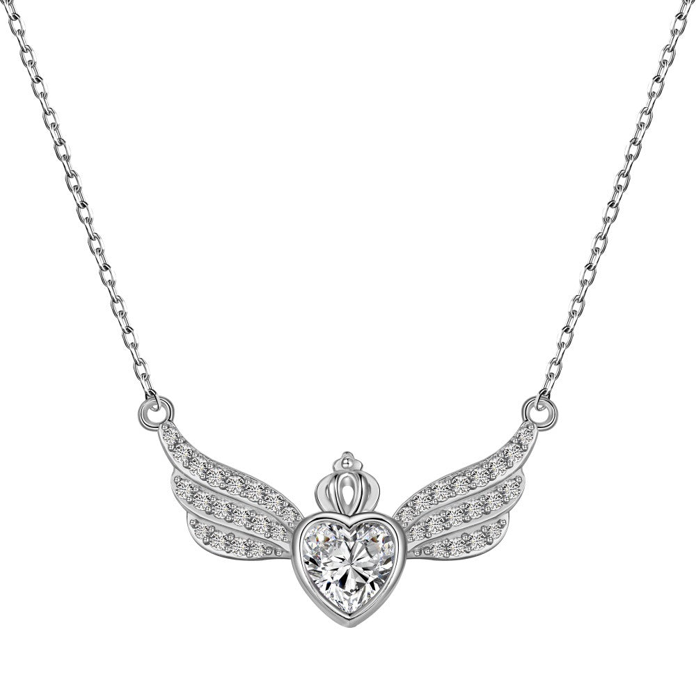 925 sterling silver angel wings full diamond pearl inlay necklace