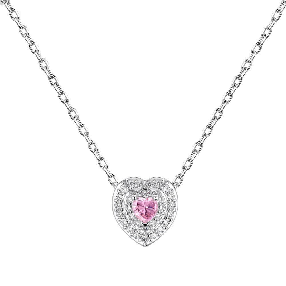 925 sterling silver pink heart zirconia necklace