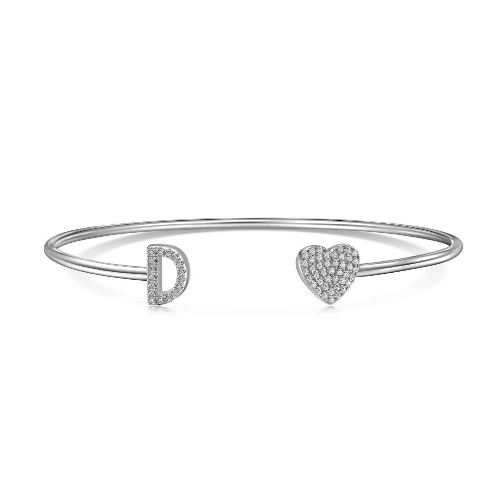 925 sterling silver bracelet with 26 letters of heart symmetrical design