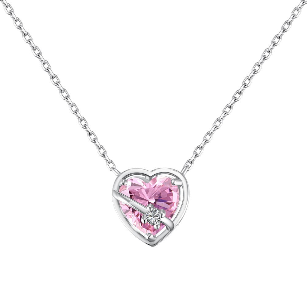 925 sterling silver pink heart zirconia necklace