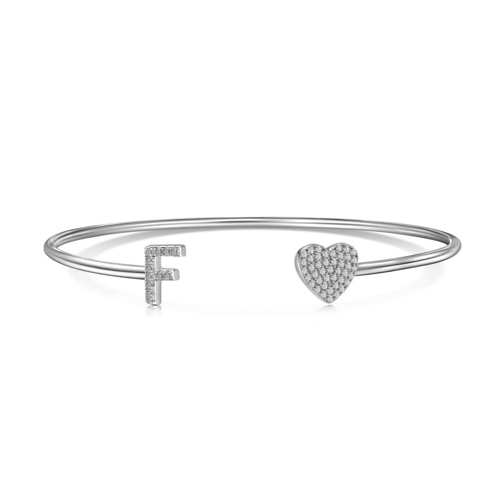 925 sterling silver bracelet with 26 letters of heart symmetrical design