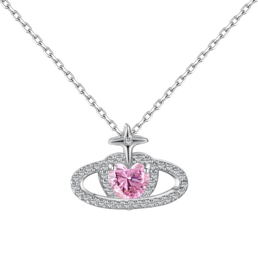 925 sterling silver pink heart zirconia necklace