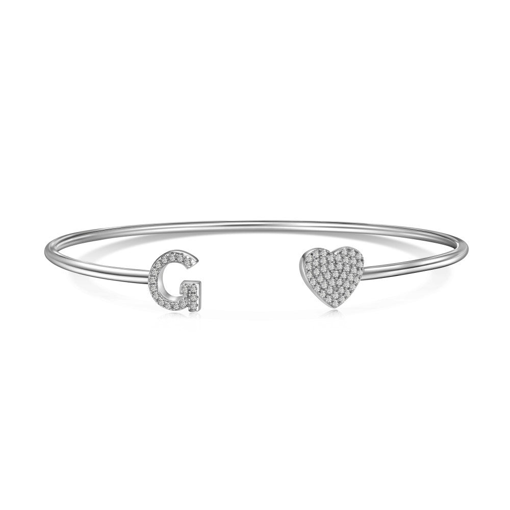 925 sterling silver bracelet with 26 letters of heart symmetrical design