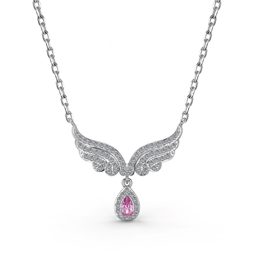 925 sterling silver angel wings full diamond pearl inlay necklace