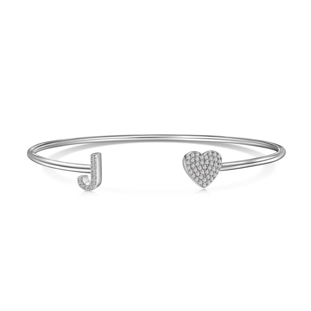 925 sterling silver bracelet with 26 letters of heart symmetrical design